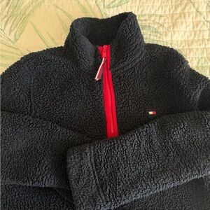 Tommy Hilfiger Kids Charcoal Sherpa Jacket with Red Zipper